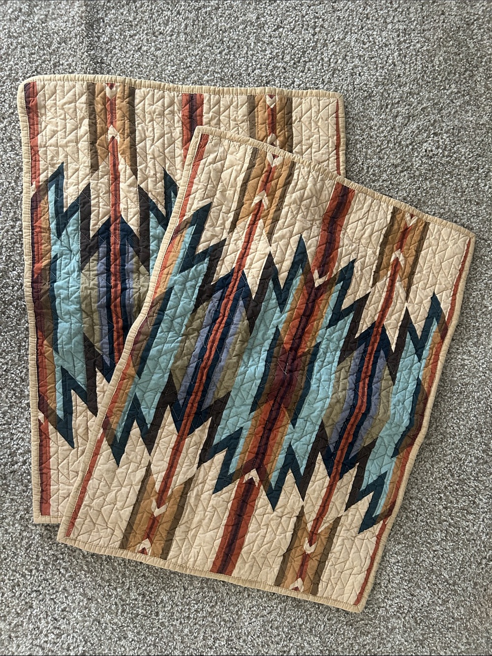 Pendleton Southwestern Quilted Pillow Sham Set - Beige and Teal